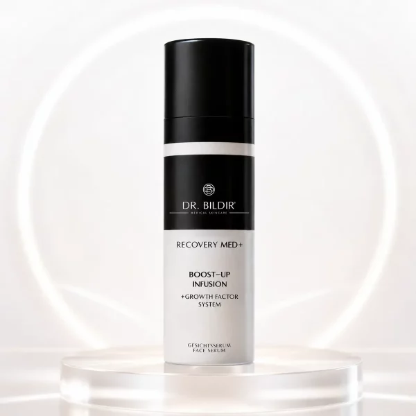 Dr. Bildir Recovery MED+ Boost-Up Infusion Gesichtsserum vor hellem Lichtring