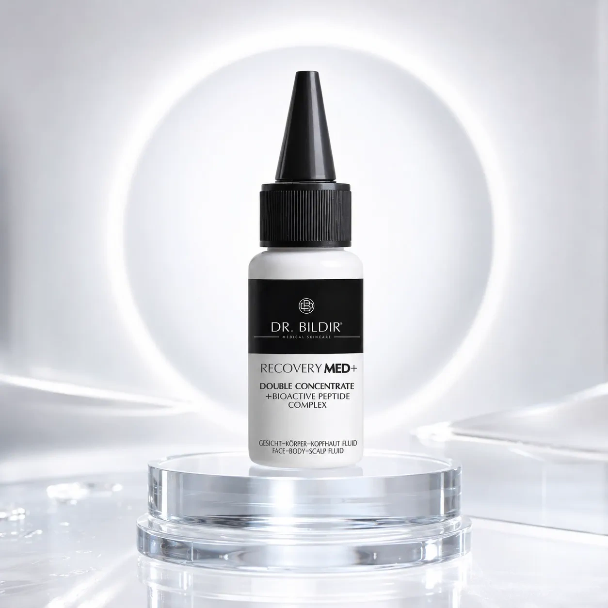 Dr. Bildir Recovery MED+ Double Concentrate 2-Phasen-Fluid vor hellem Lichtring